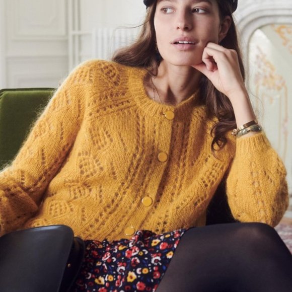 Sezane Mustard Yellow Knit Cardigan - Picture 1 of 8